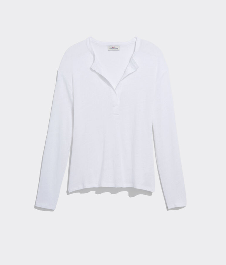 Long-Sleeve Linen Henley