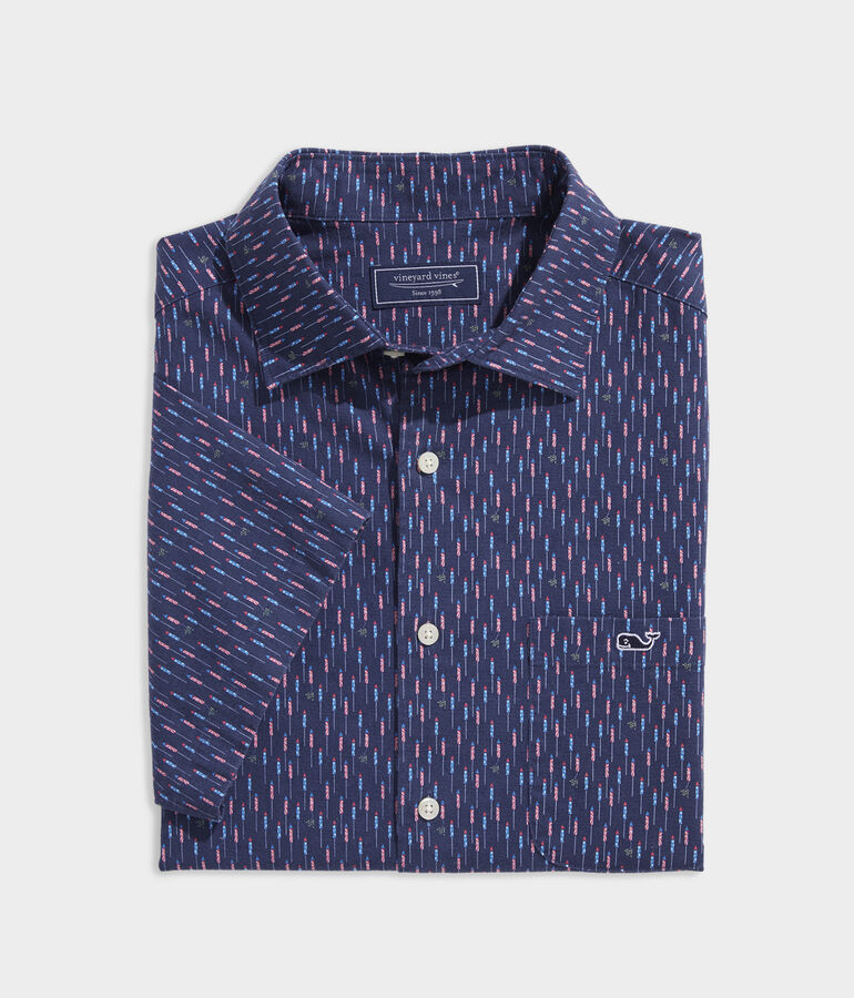 Stretch Poplin Short-Sleeve Firecracker Shirt