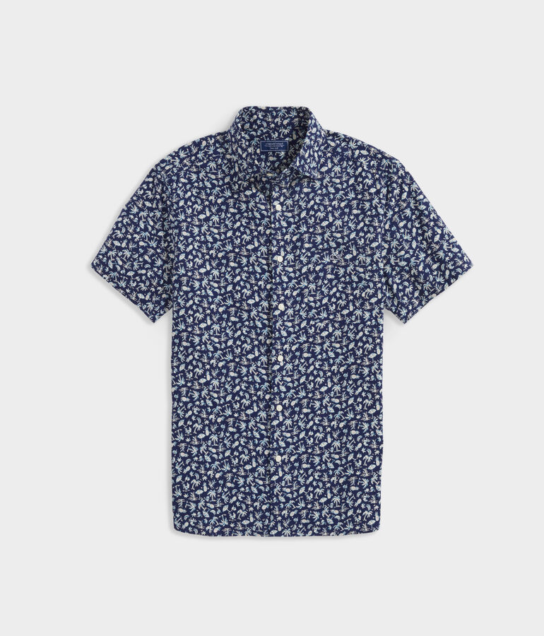 Stretch Poplin Short-Sleeve Harbour Toss Print Shirt