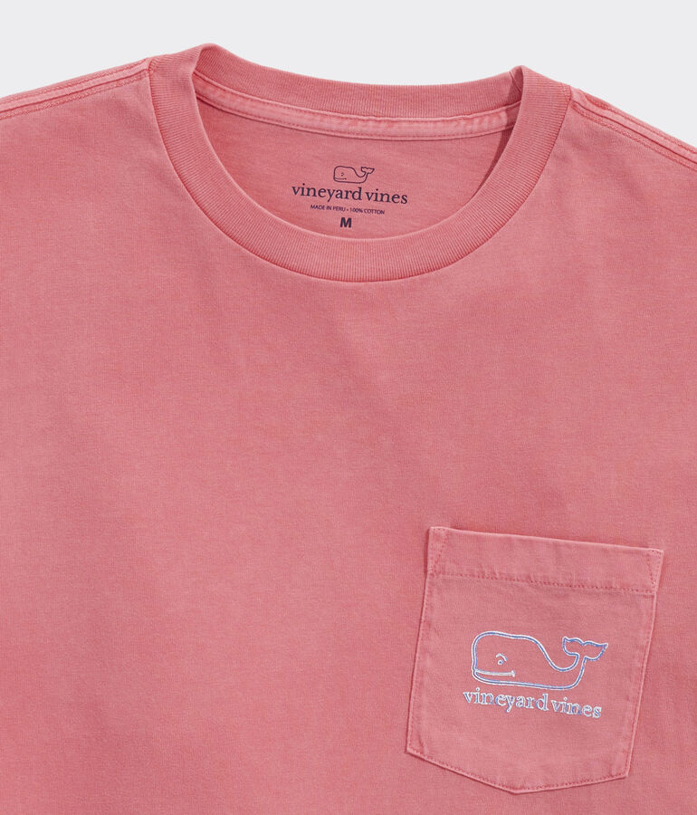 Garment-Dyed Whale Outline Long-Sleeve Pocket Tee