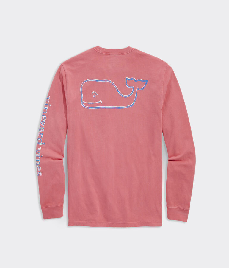 Garment-Dyed Whale Outline Long-Sleeve Pocket Tee