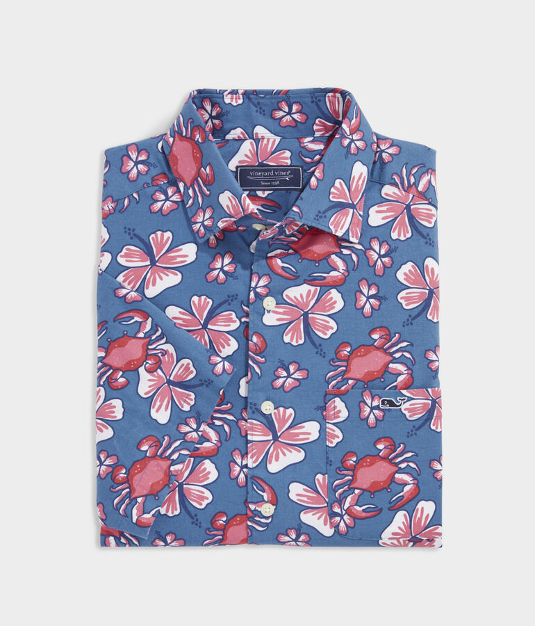 Stretch Poplin Short-Sleeve Chappy Crab Shirt