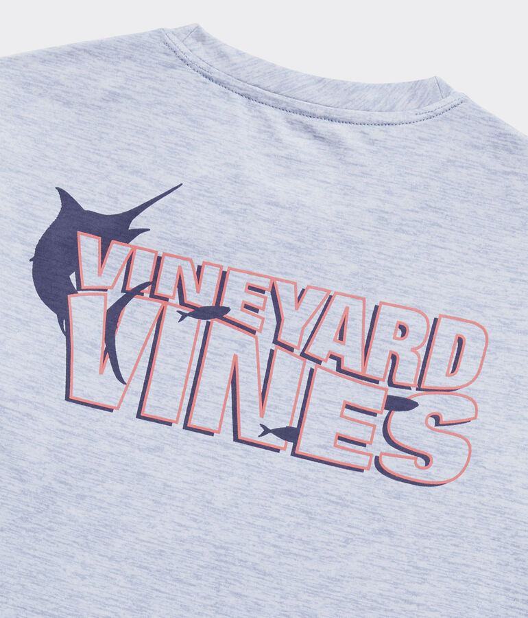 Boys' Wavy Fish Text Long-Sleeve Harbor Performance Tee