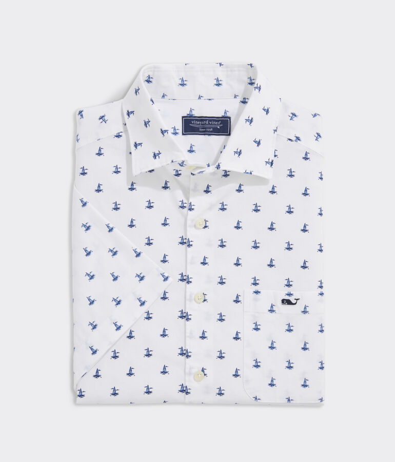 Sailboat Micro Printed Short Sleeve Shirt