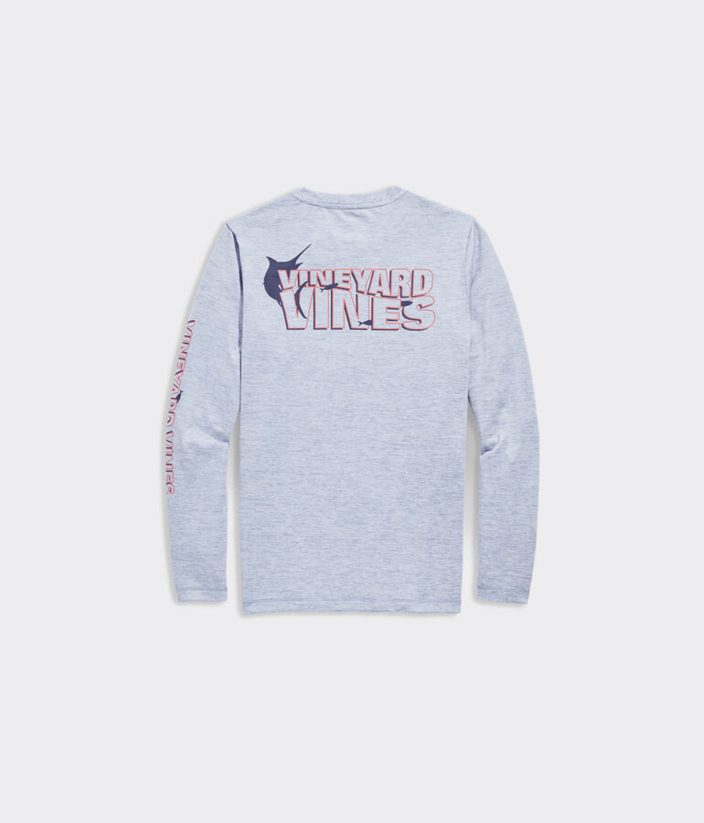 Boys' Wavy Fish Text Long-Sleeve Harbor Performance Tee