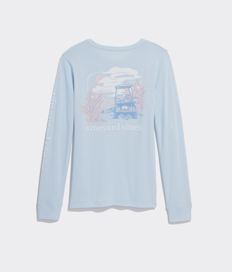 Painterly Golf Cart Scenic Long-Sleeve Pocket Tee