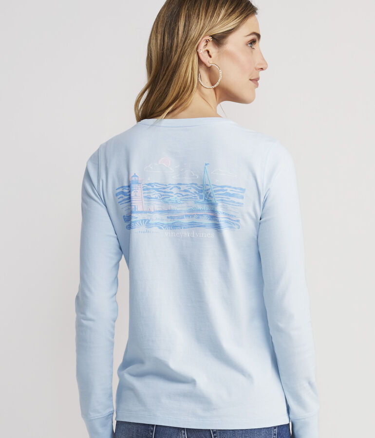 Edgartown Light and Ships Long-Sleeve Pocket Tee
