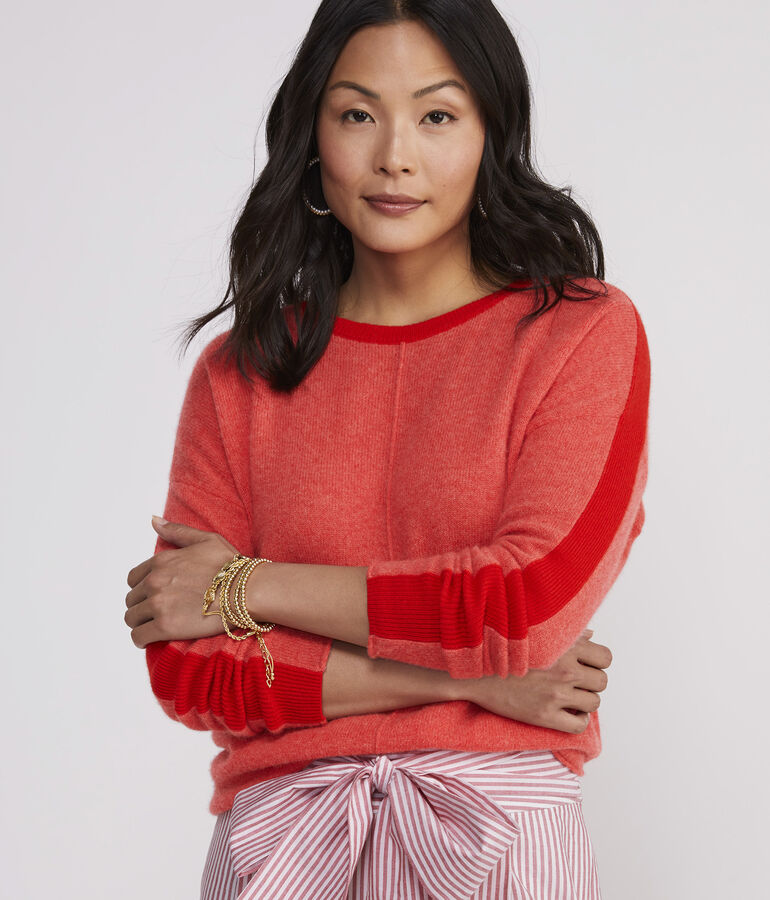 Seaspun Cashmere Striped Sleeve Crewneck Sweater