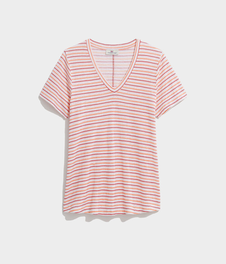 Striped Linen V-Neck Tee