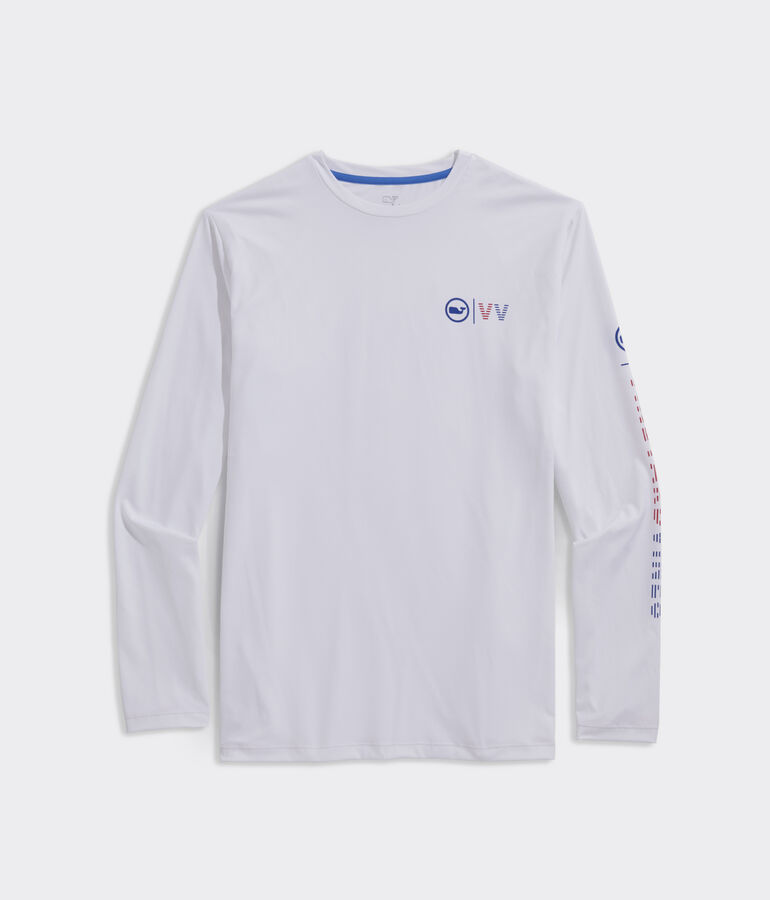 Americana Striped Text Long-Sleeve Harbor Performance Tee