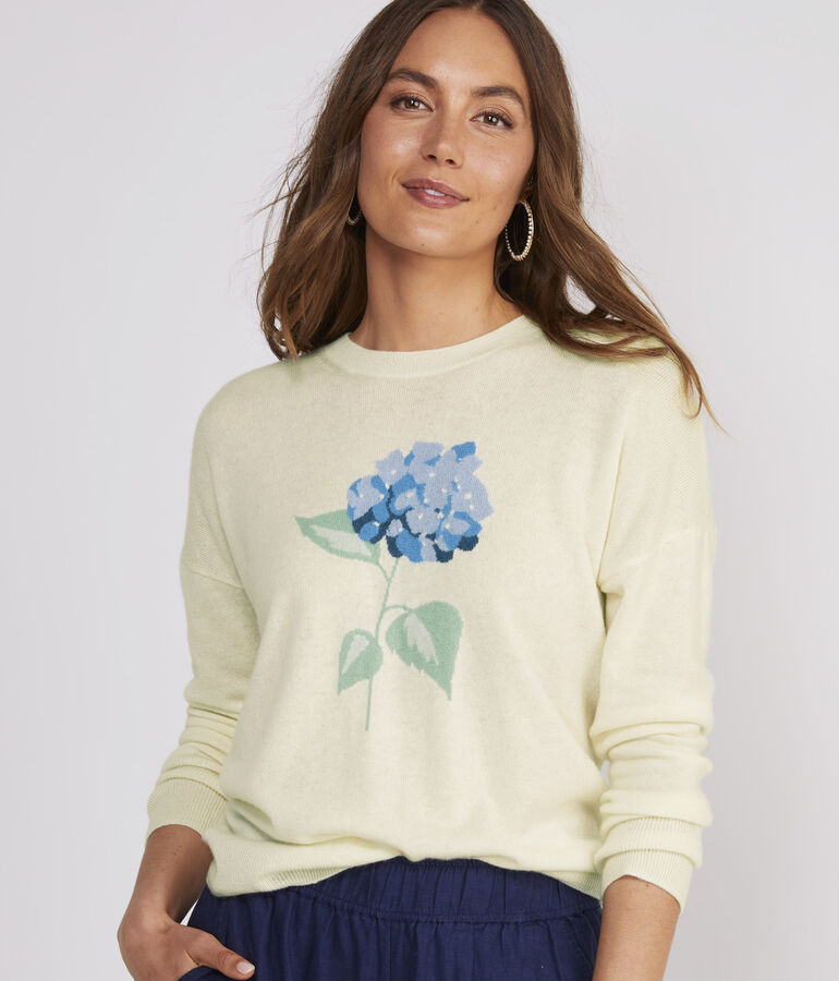 Hydrangea Intarsia Cashmere Crewneck Sweater