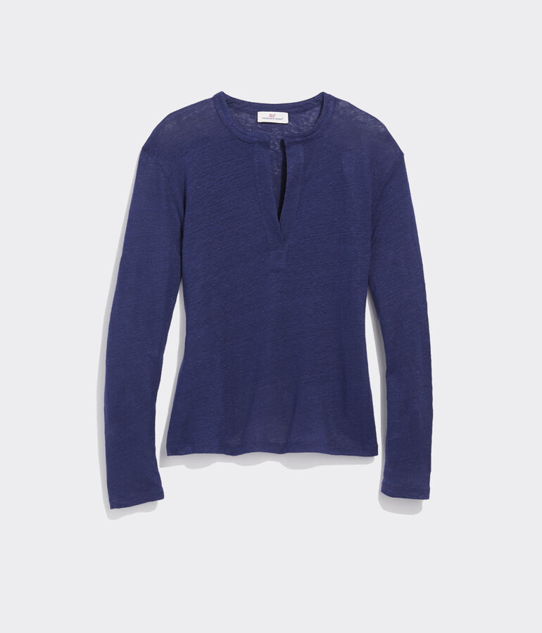 Long-Sleeve Linen Henley
