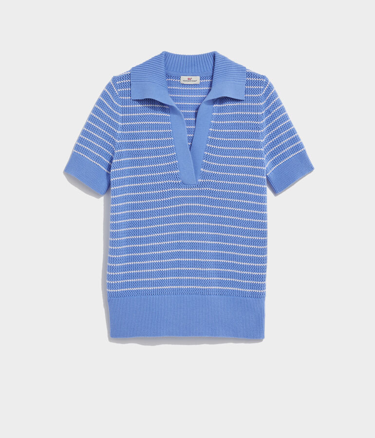 Crochet Stitch Short-Sleeve Polo Sweater