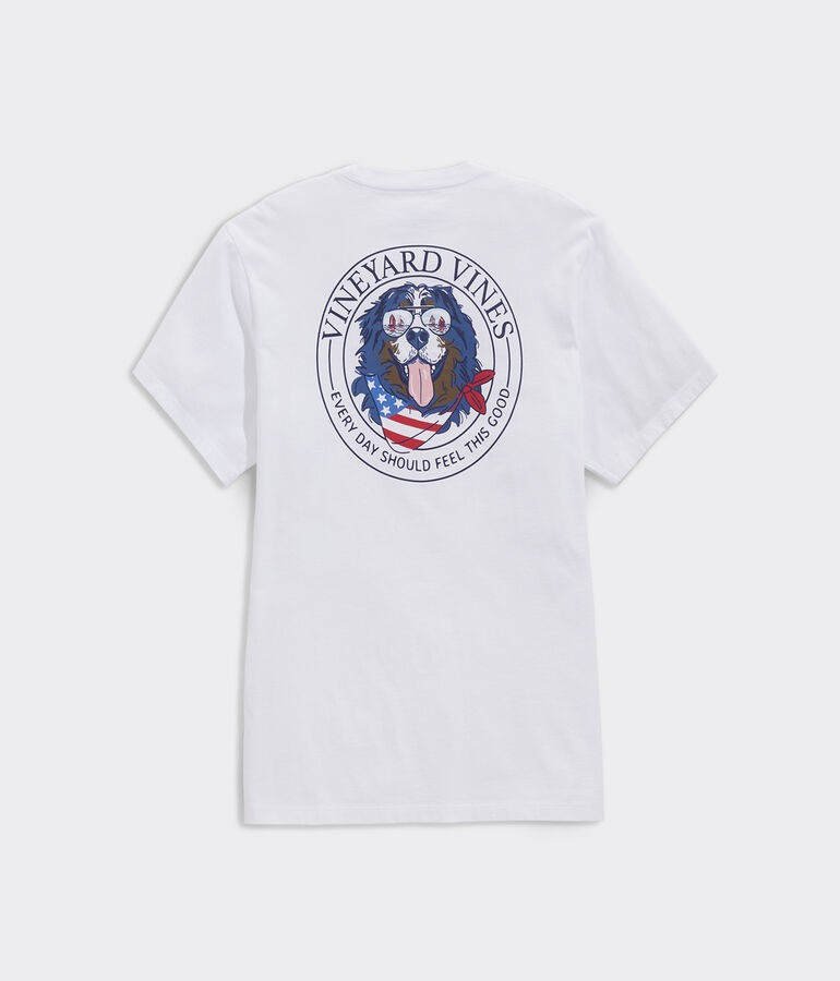 USA Flag Mountain Dog Short-Sleeve Pocket Tee