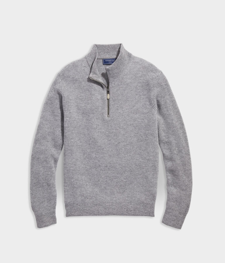 Cashmere Fisherman Rib Quarter-Zip Sweater