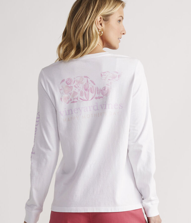 Mother's Day Floral Whale Long-Sleeve Pocket Tee