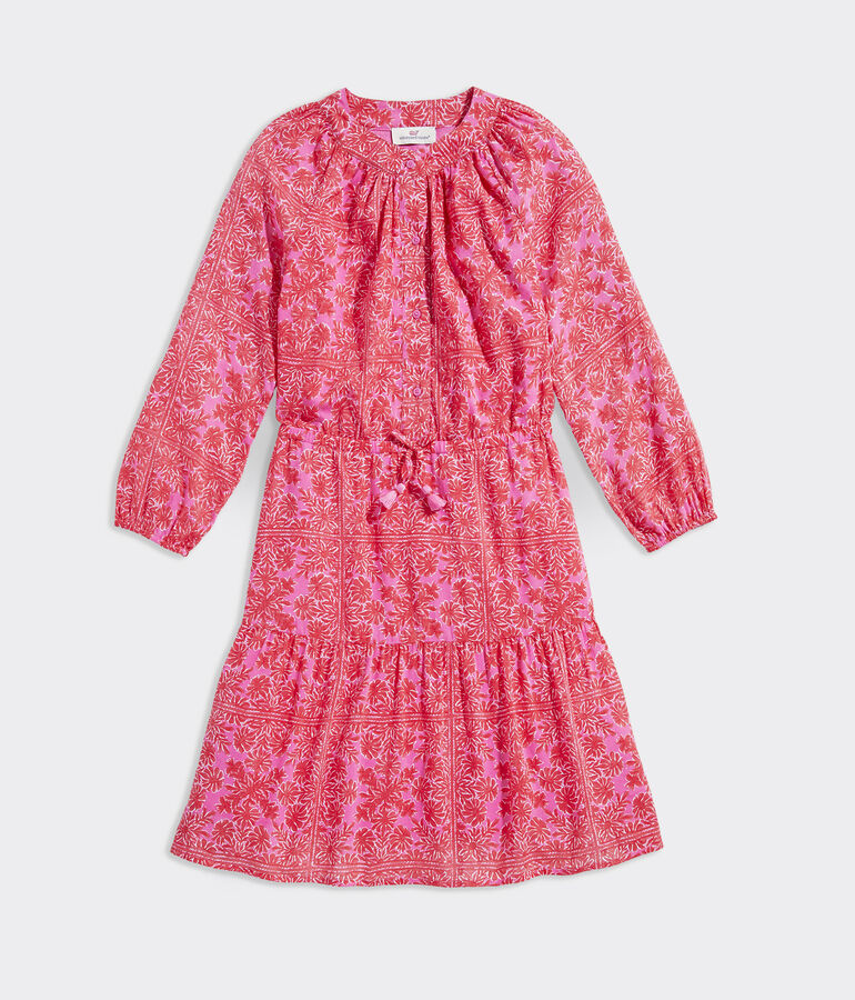 Girls' Scarf Print Midi Dress