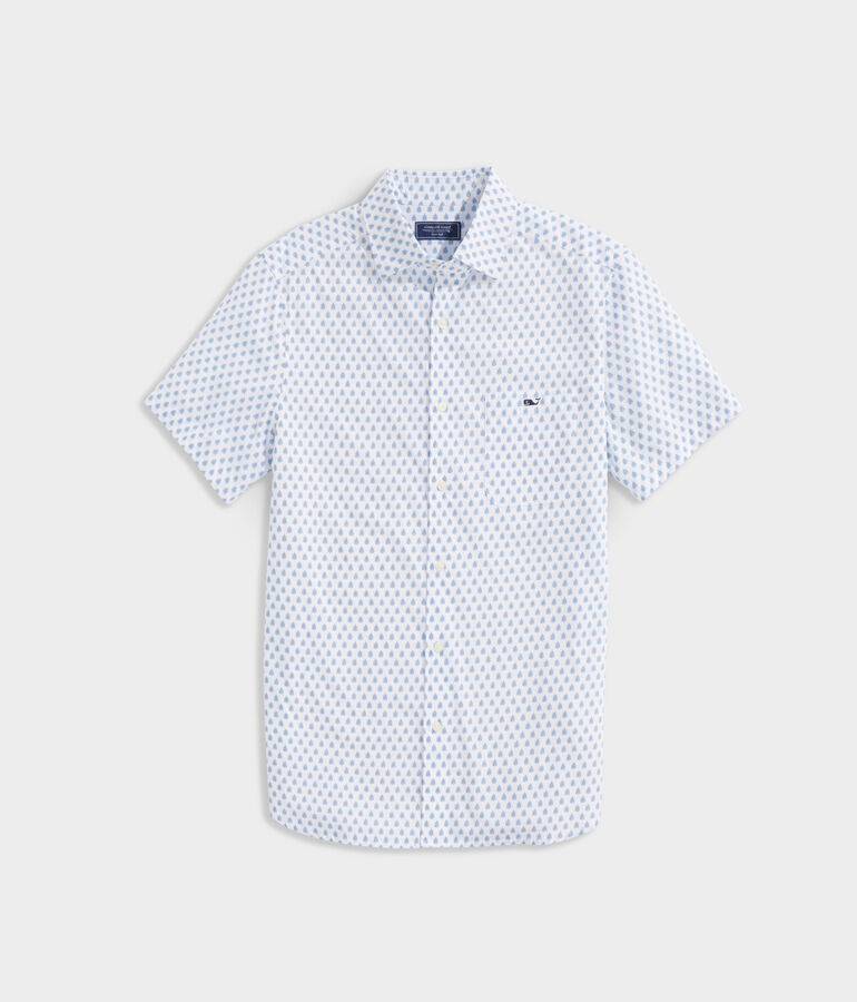 Stretch Poplin Short-Sleeve Leaf Tile Shirt