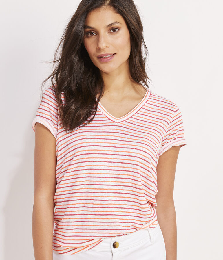 Striped Linen V-Neck Tee