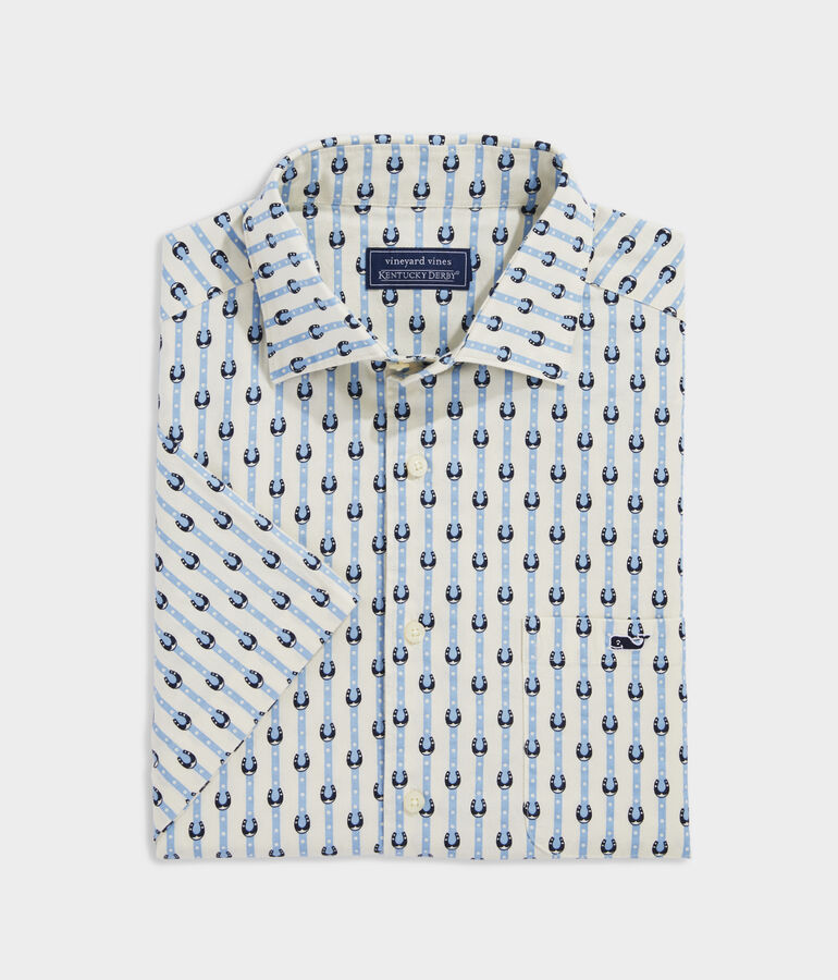 Kentucky Derby Stretch Poplin Short-Sleeve Horseshoe Stripe Shirt