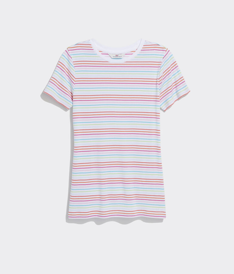 Striped Short-Sleeve Crewneck Simple Tee