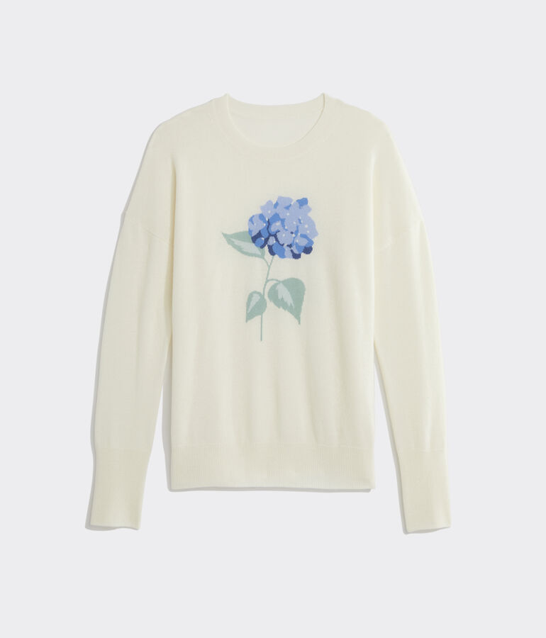 Hydrangea Intarsia Cashmere Crewneck Sweater