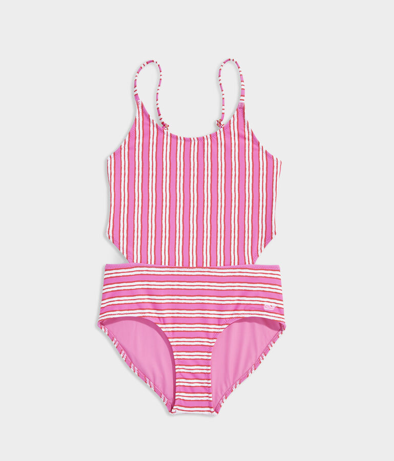 Girls' Painted Stripe Cut-Out One-Piece