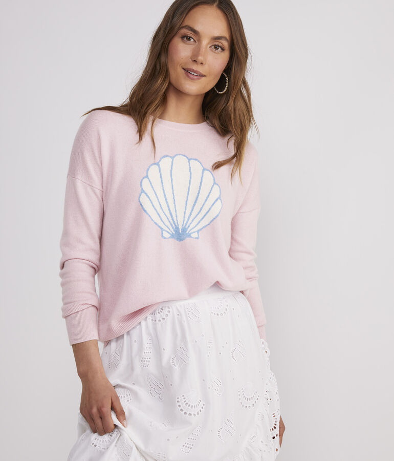 Shell Intarsia Cashmere Crewneck Sweater