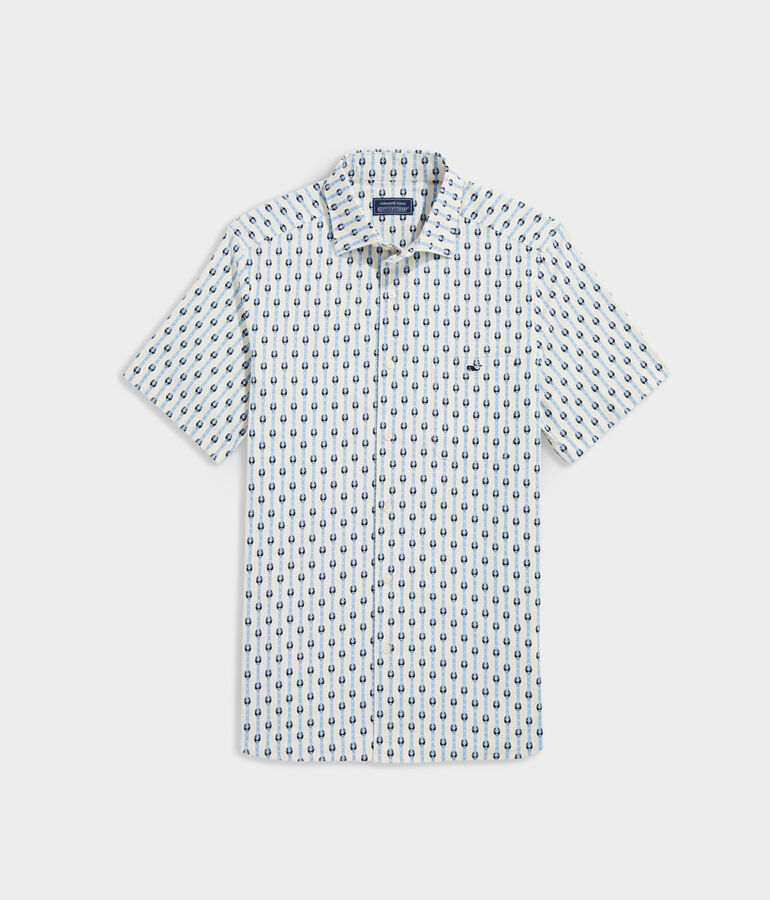 Kentucky Derby Stretch Poplin Short-Sleeve Horseshoe Stripe Shirt