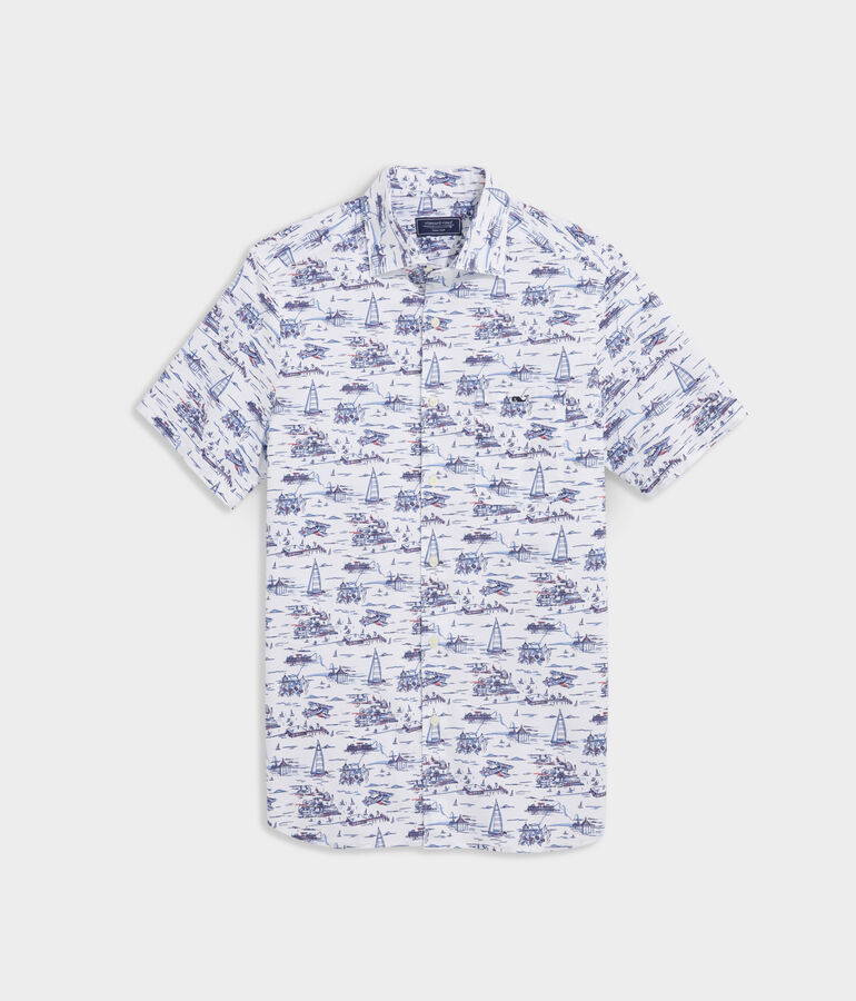 Stretch Poplin Short-Sleeve Edgartown Scenes Shirt