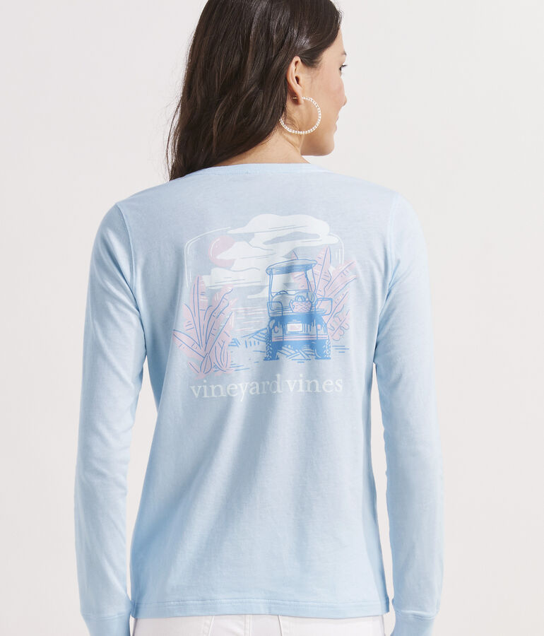 Painterly Golf Cart Scenic Long-Sleeve Pocket Tee