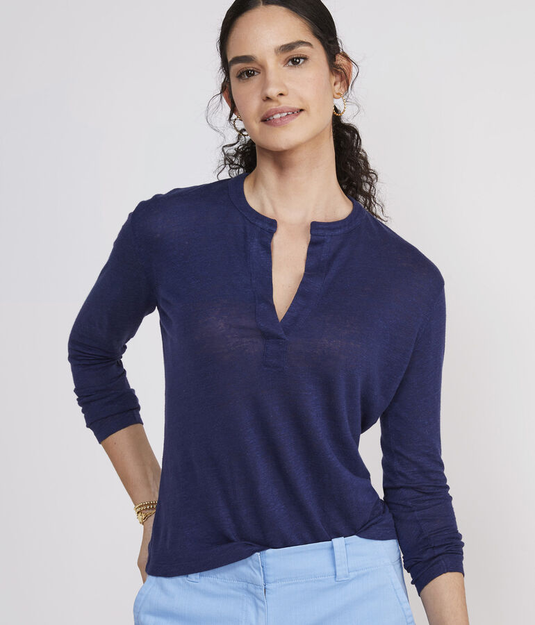 Long-Sleeve Linen Henley