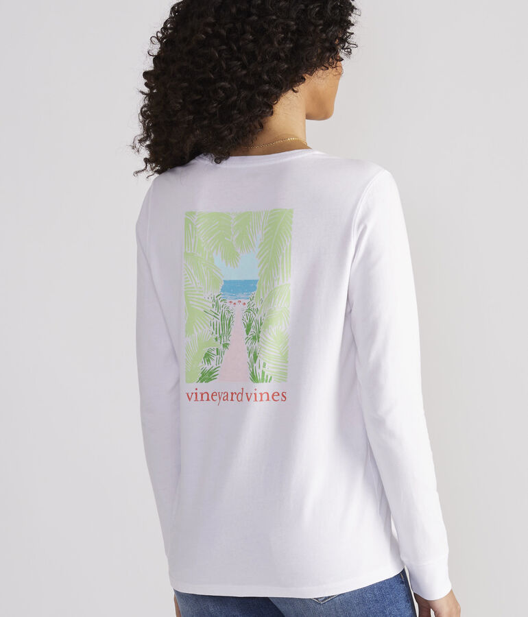 Palm Tree Beach Path Long-Sleeve Pocket Tee
