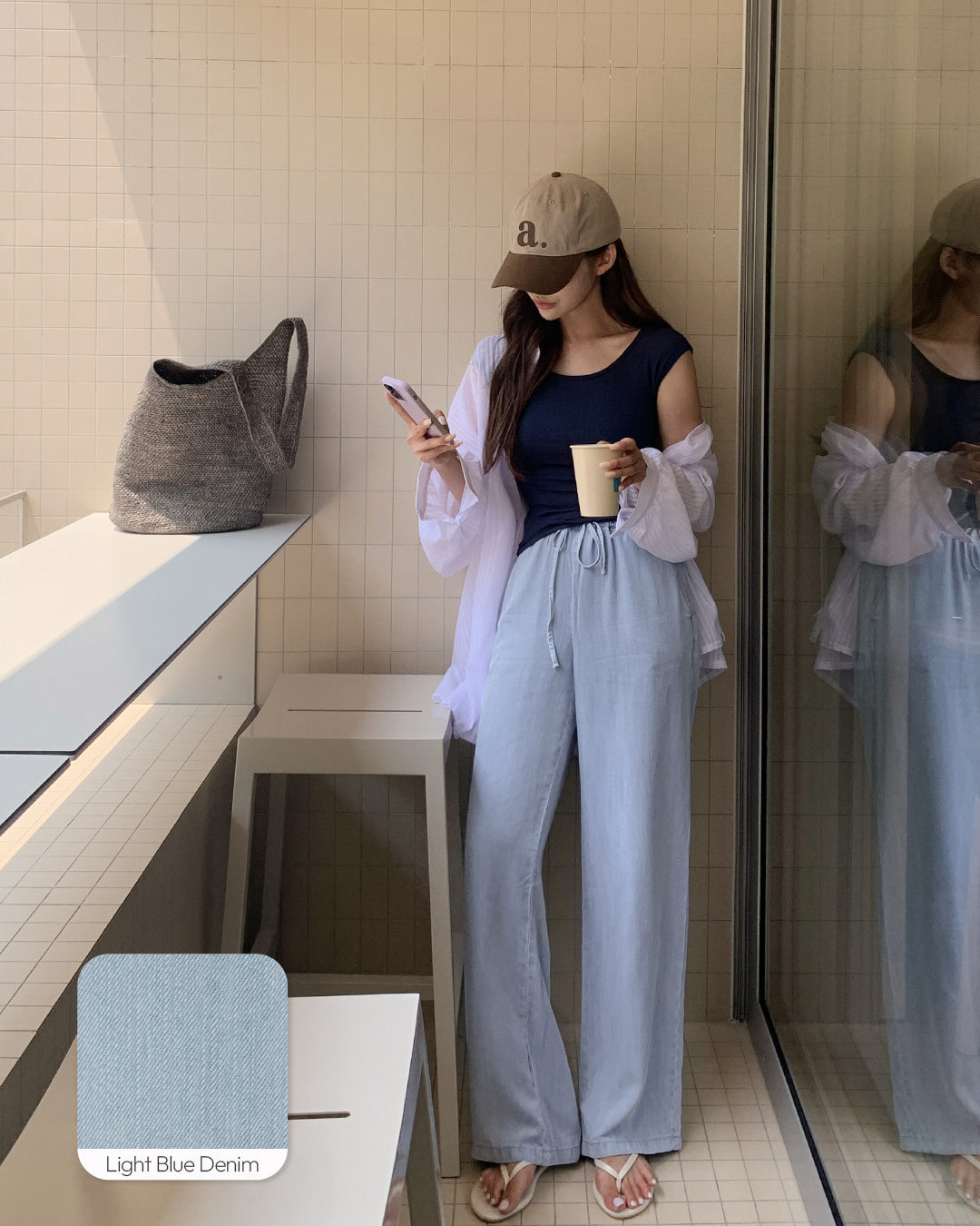 Summer denim wide pants