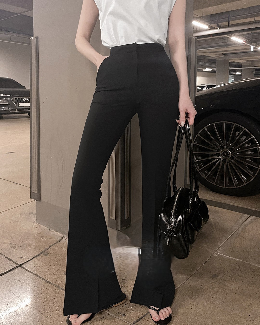 [MADE] Slit Hem High-Waisted Slacks