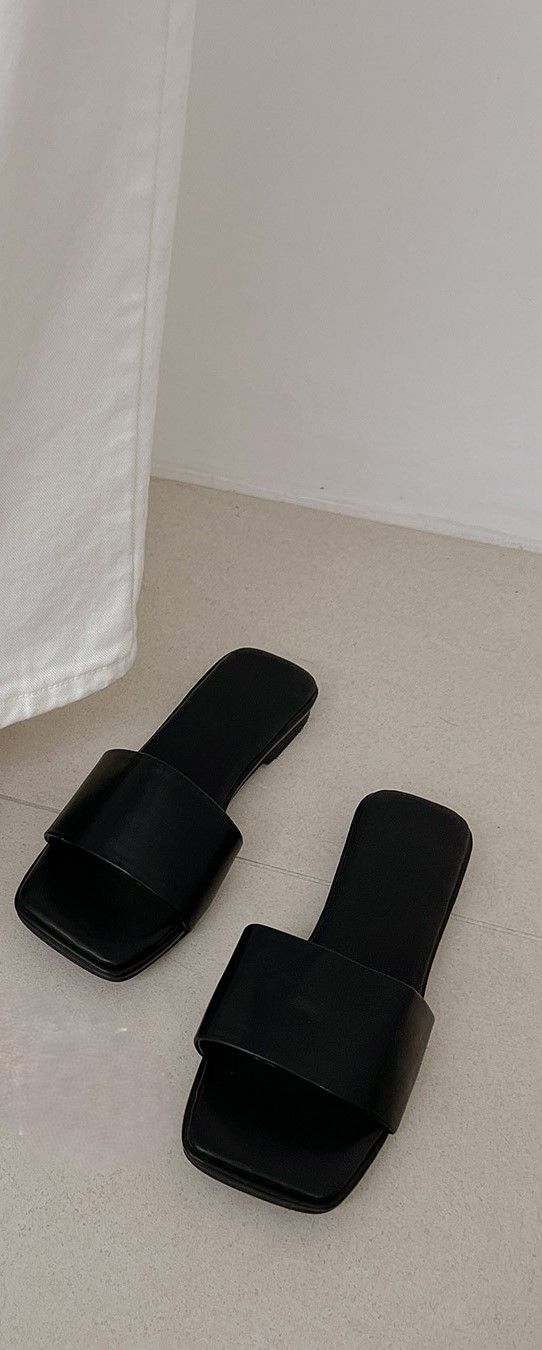 Solid Tone Square Toe Slide Sandals