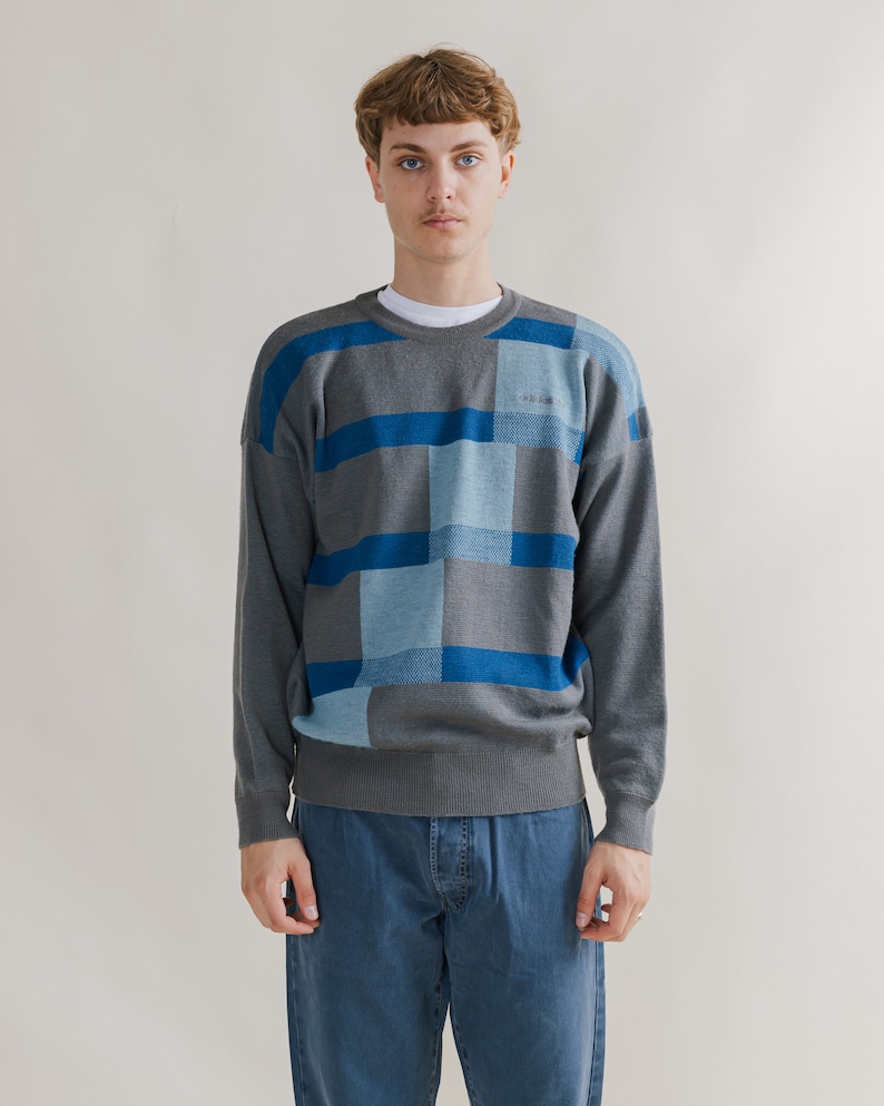 Vintage Adidas Abstract Pattern Blue Knit Jumper Unisex M