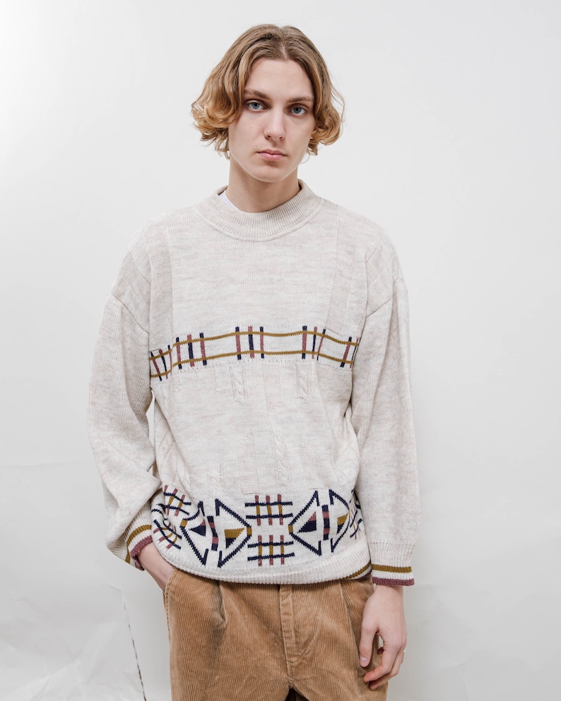Vintage 80s Nordic Roundneck Cream Jumper Unisex L