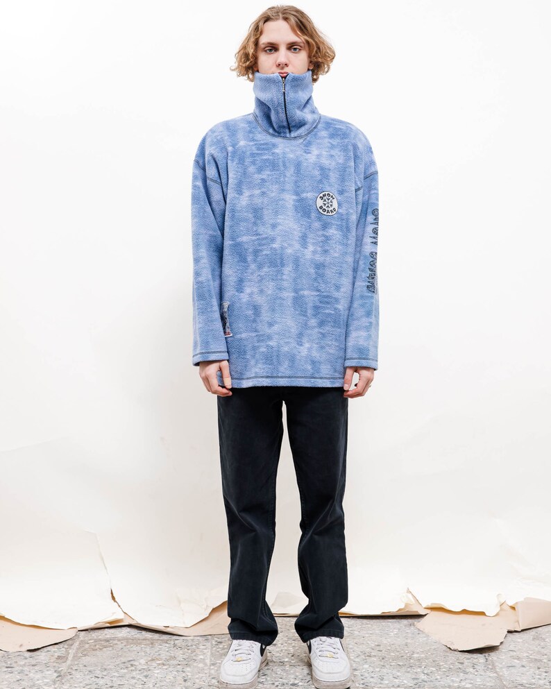 Vintage 80s Blue Tie Dye Snowboard High Neck Fleece Jumper