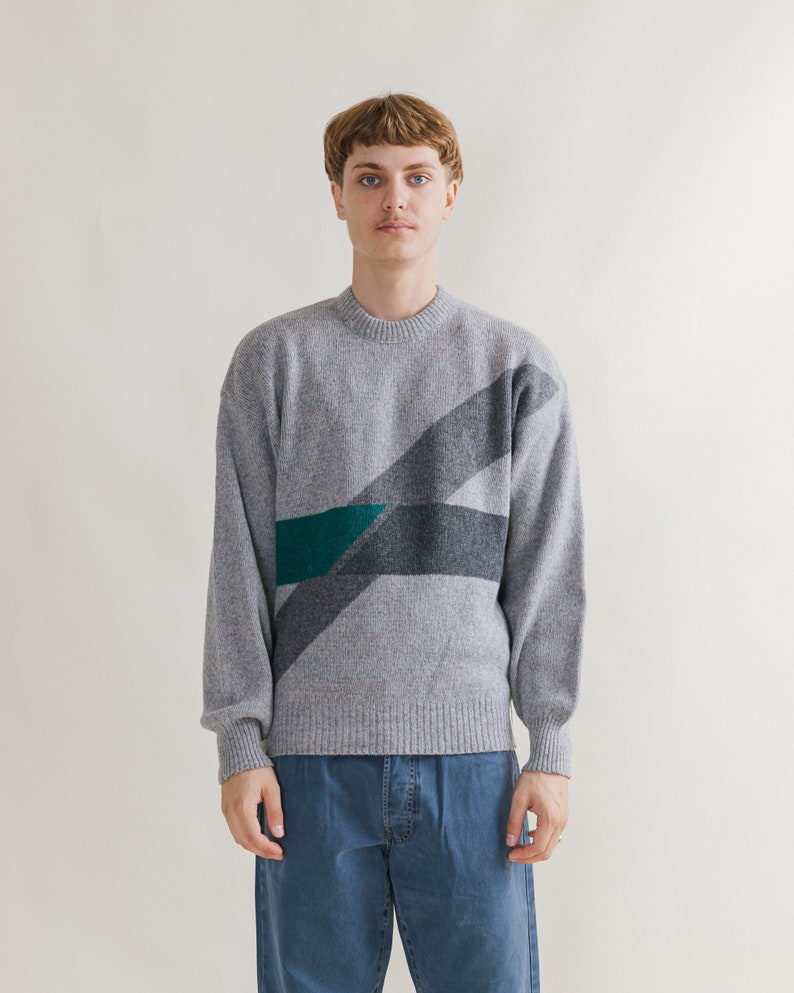 Vintage 90s Grey Wool Roundneck Men Jumper Made in France