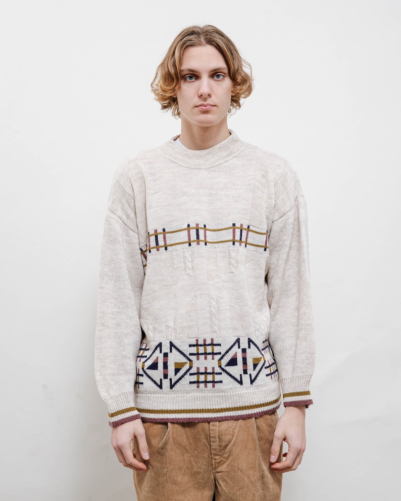 Vintage 80s Nordic Roundneck Cream Jumper Unisex L