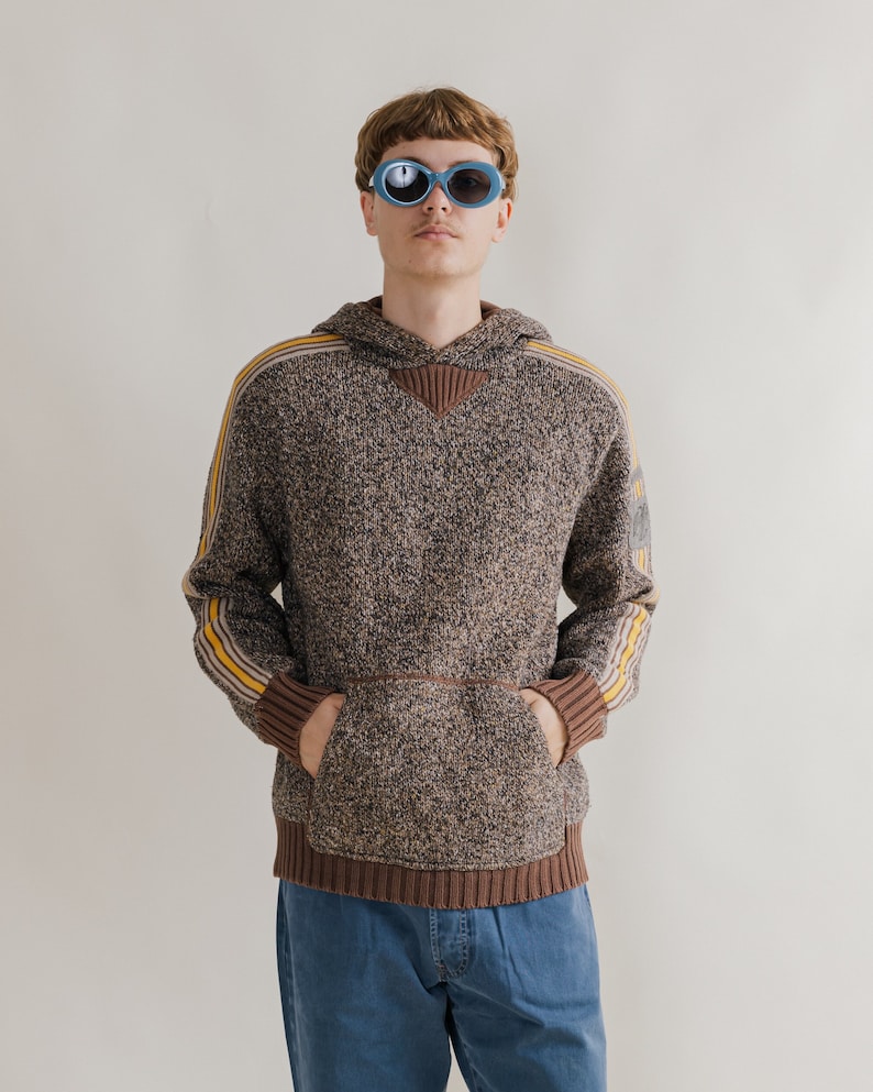 Vintage Y2k Ripley Skater Hooded Steeve Stripe Brown Jumper