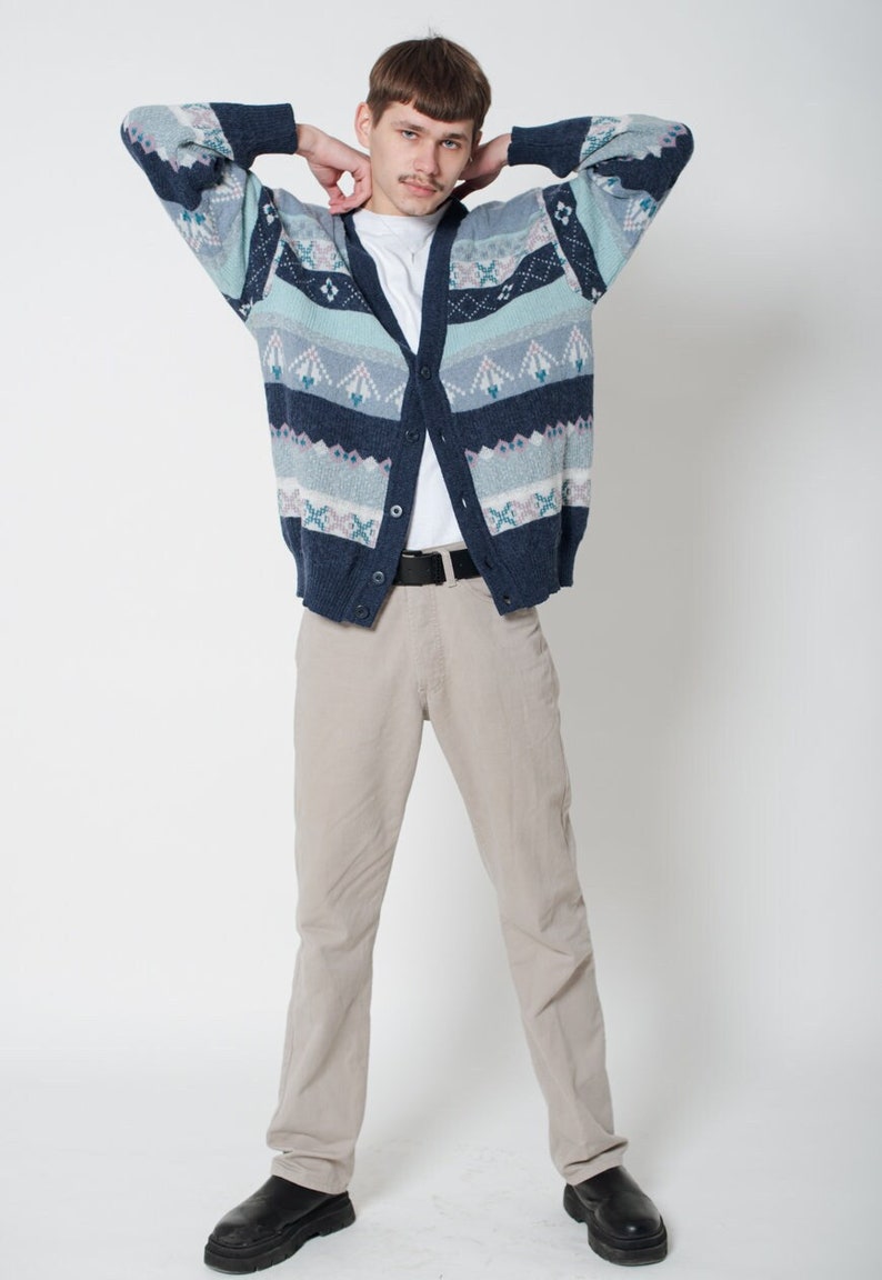 Vintage 90s Preppy Nordic Pattern Button Up Cardigan Unisex