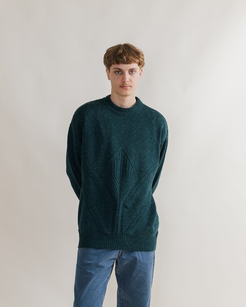 Vintage 90s Carlo Colucci Roundneck Green Knit Jumper XL