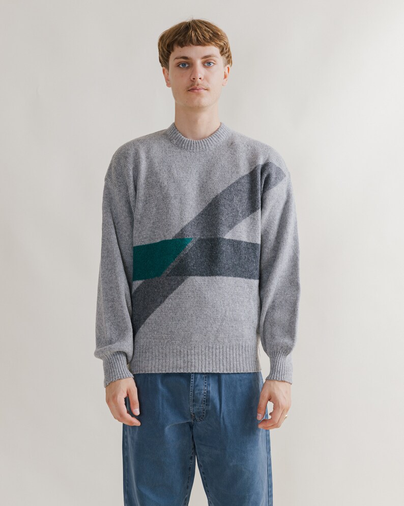 Vintage 90s Grey Wool Roundneck Men Jumper Made in France