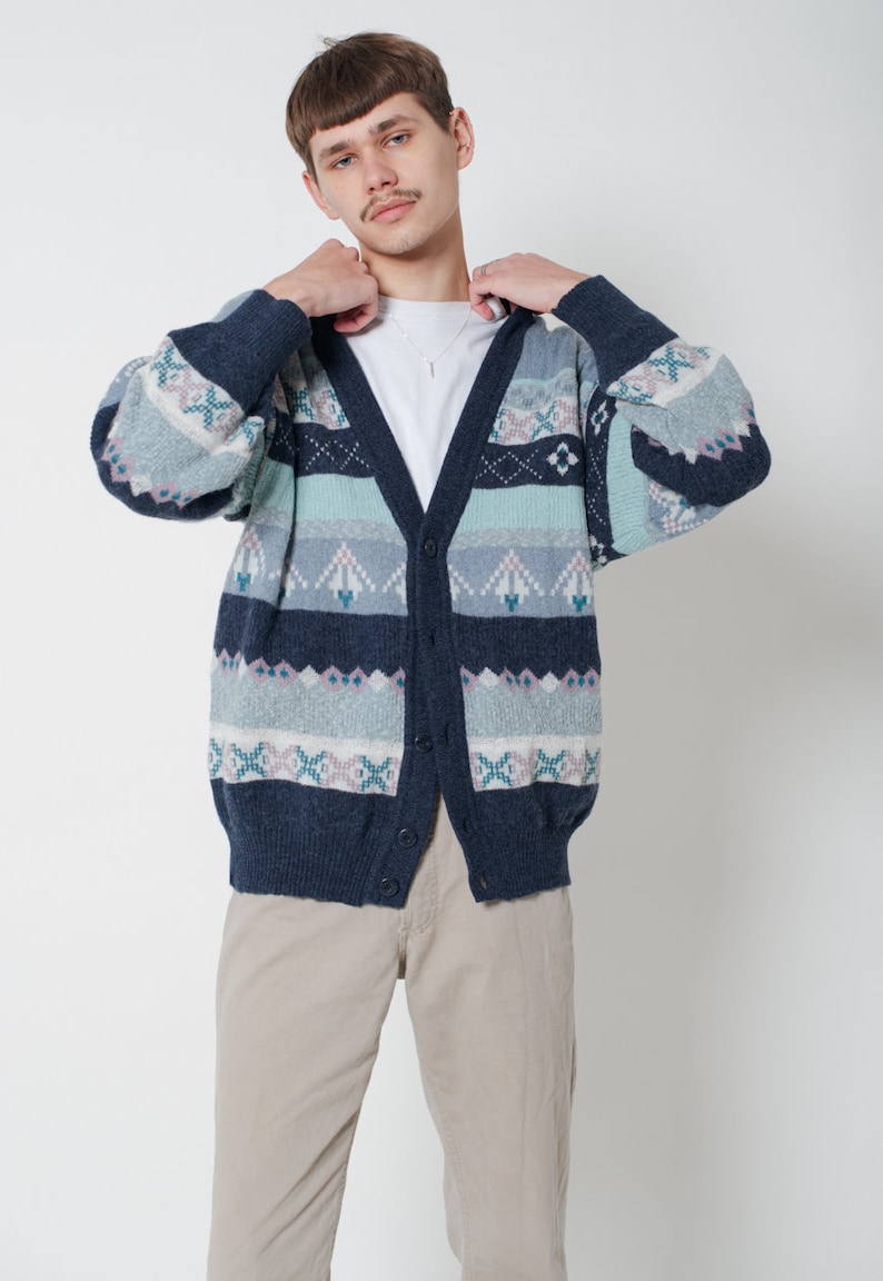 Vintage 90s Preppy Nordic Pattern Button Up Cardigan Unisex