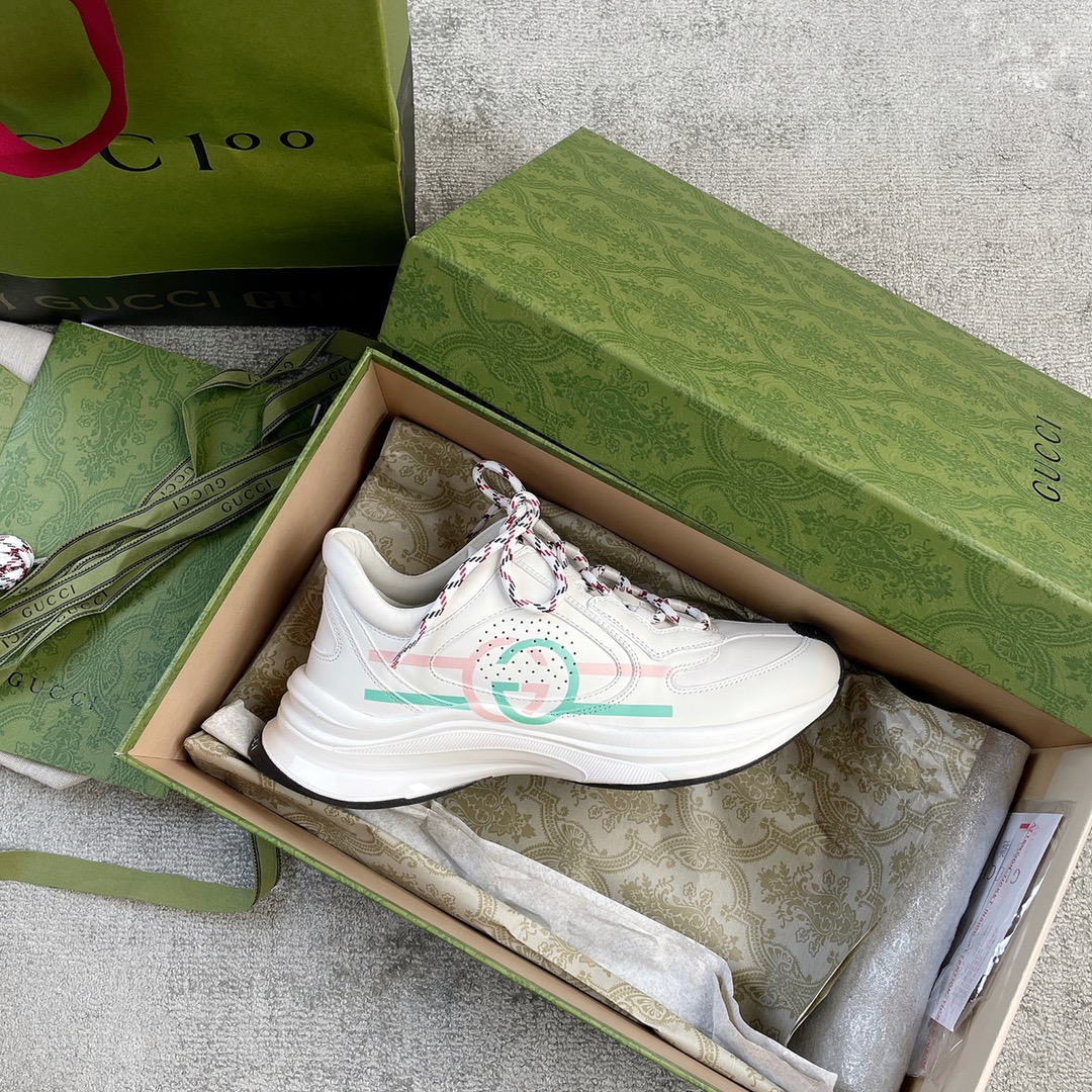 Gucci RUN in all leather Cowhide Sheepskin running shoes red and green