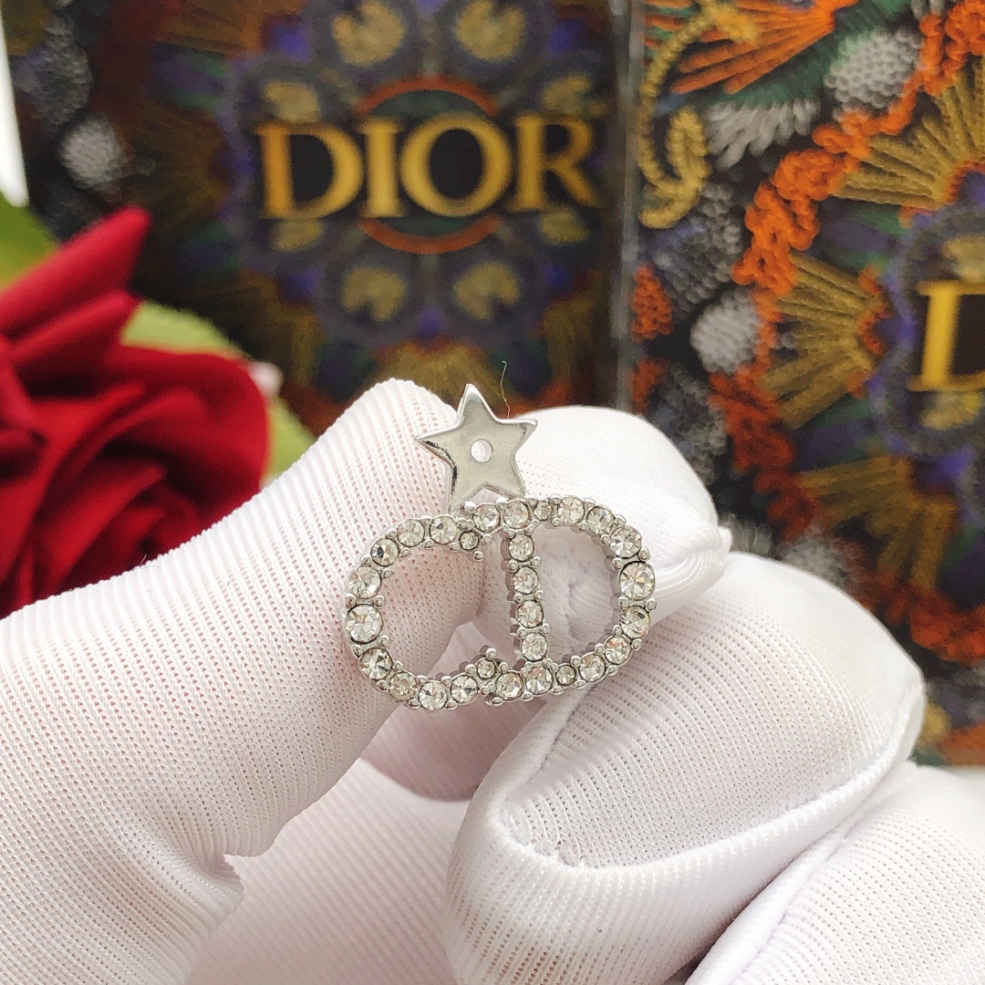 Dior Star CD Stud Earrings Silver