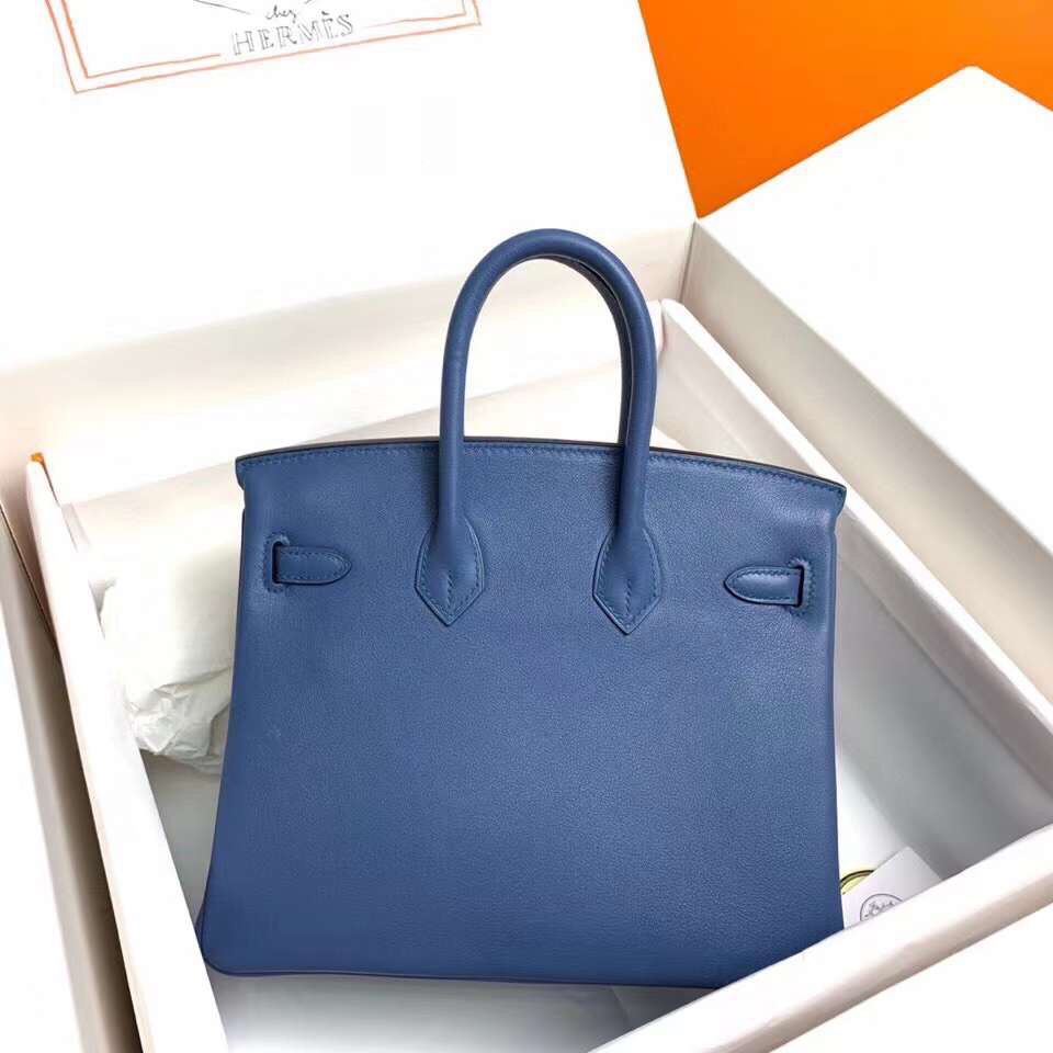 Birkin 25cm R2 onyx blue gold buckle silver buckle original swift calfskin top craftsmanship beeswax thread handmade