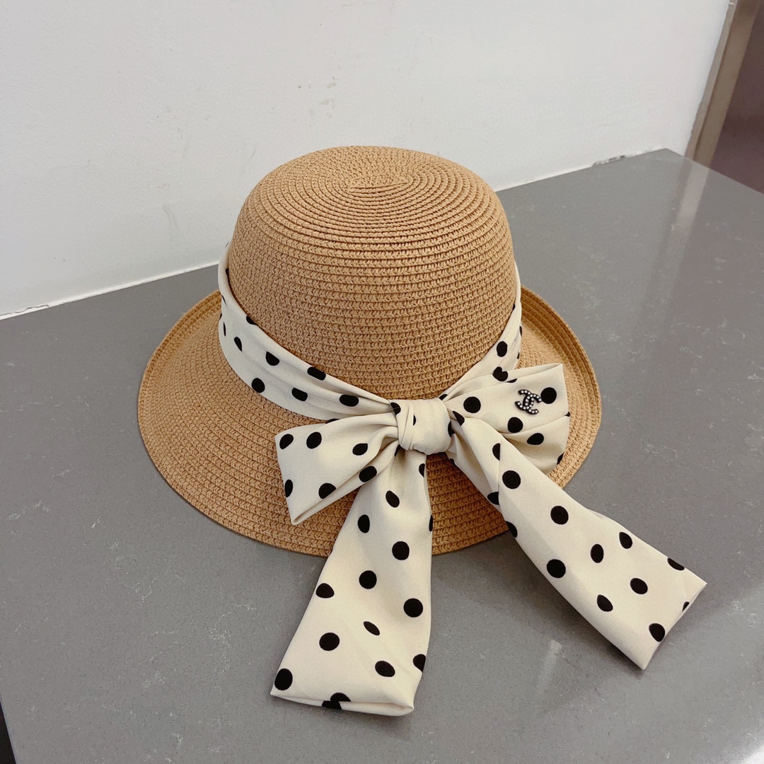 CHANEL socialite straw hat, polka dot hat